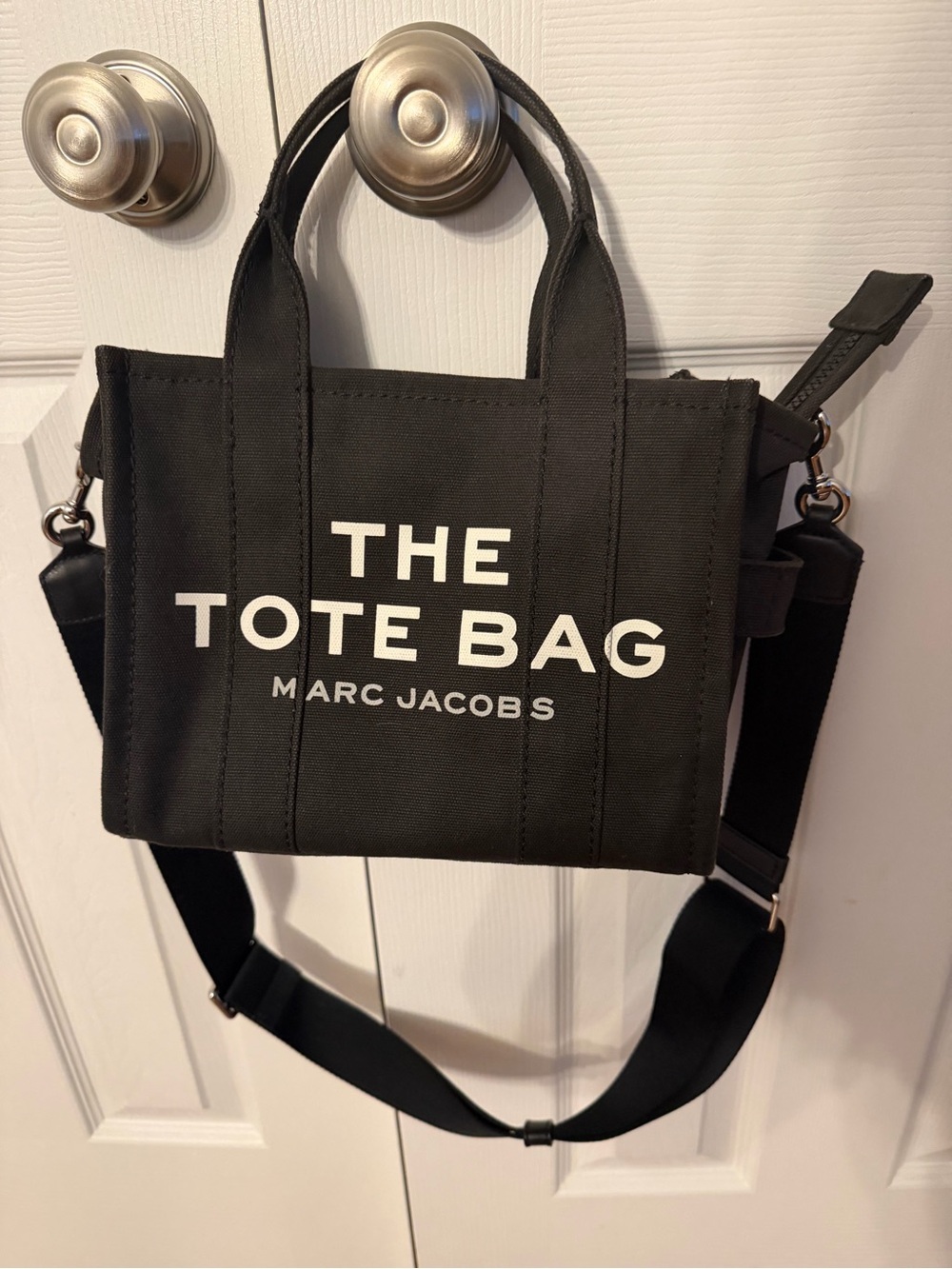Marc Jacobs Black Canvas Crossbody Tote with White Logo